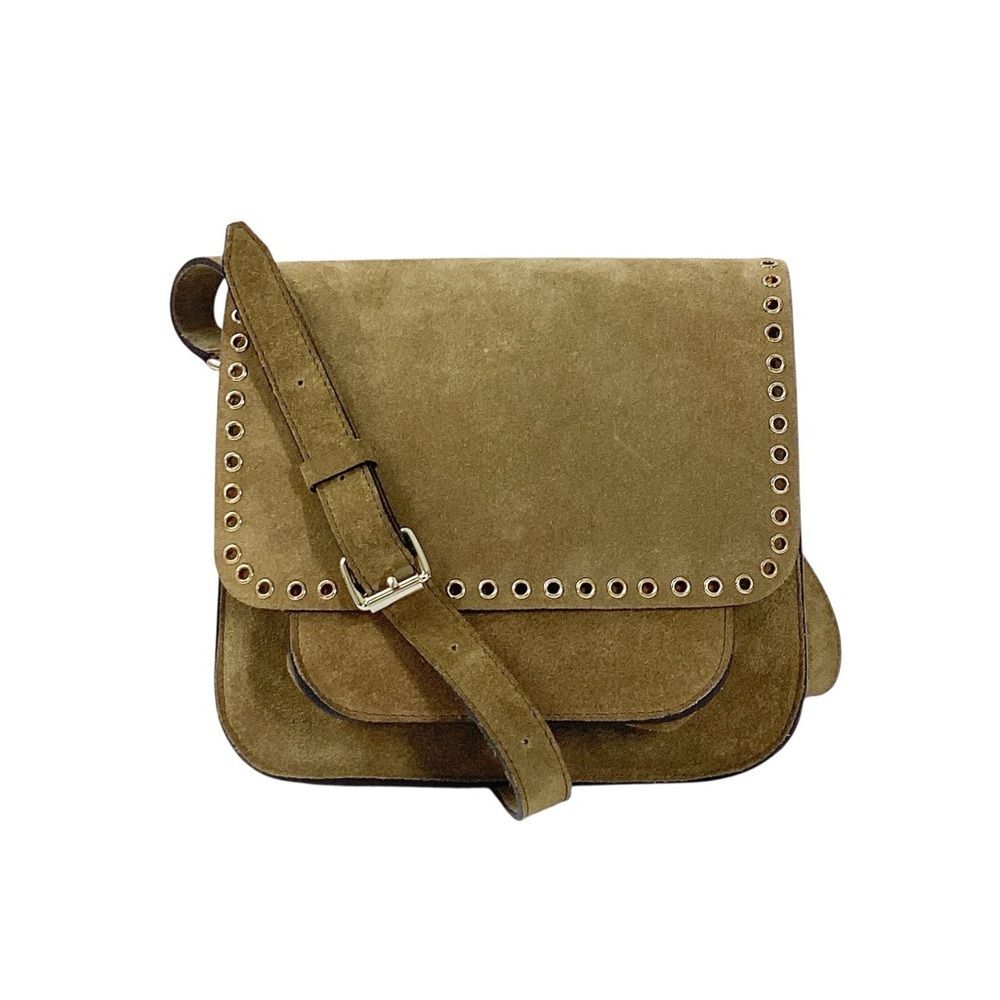 Isabel Marant Mela Eyelet Suede Crossbody Bag Tan Brown Gold Hardware Boho Luxe